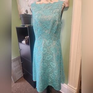 Calvin Klein Bright Blue Floral Lace Gown Dress NWOT Size 8